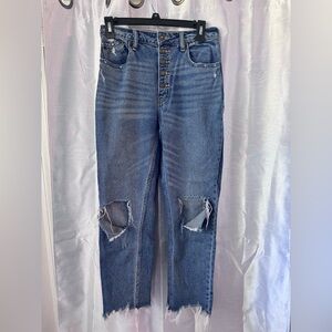 Abercrombie & Fitch Blue Distressed Button-Fly Mom Jeans